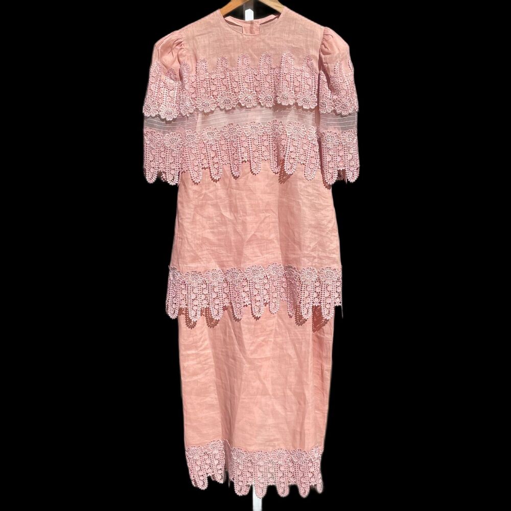 Capriccio by Digna vintage linen lace pink 2piece dress romantic wedding MOB/MOG